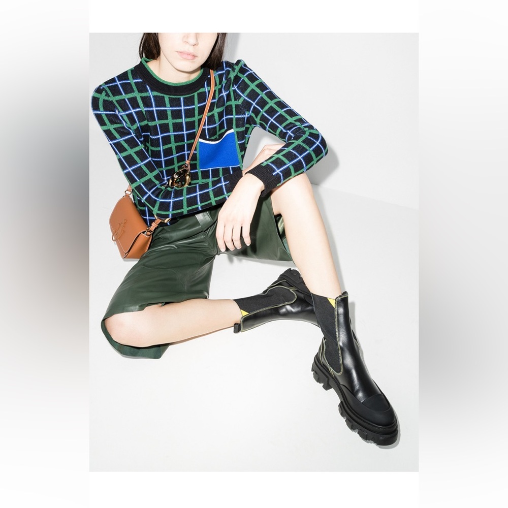 Ganni Black Leather Combat Moto Boots